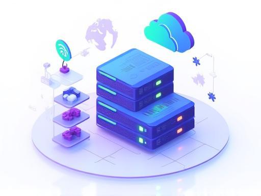 Illustration of server racks with dynamic scaling graphic