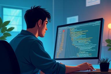 Illustration representing a software developer coding
